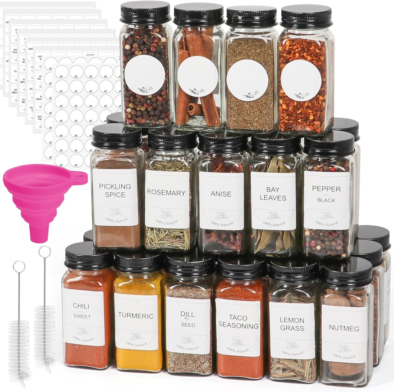 (48 PCS)Glass Spice Jars with Labels