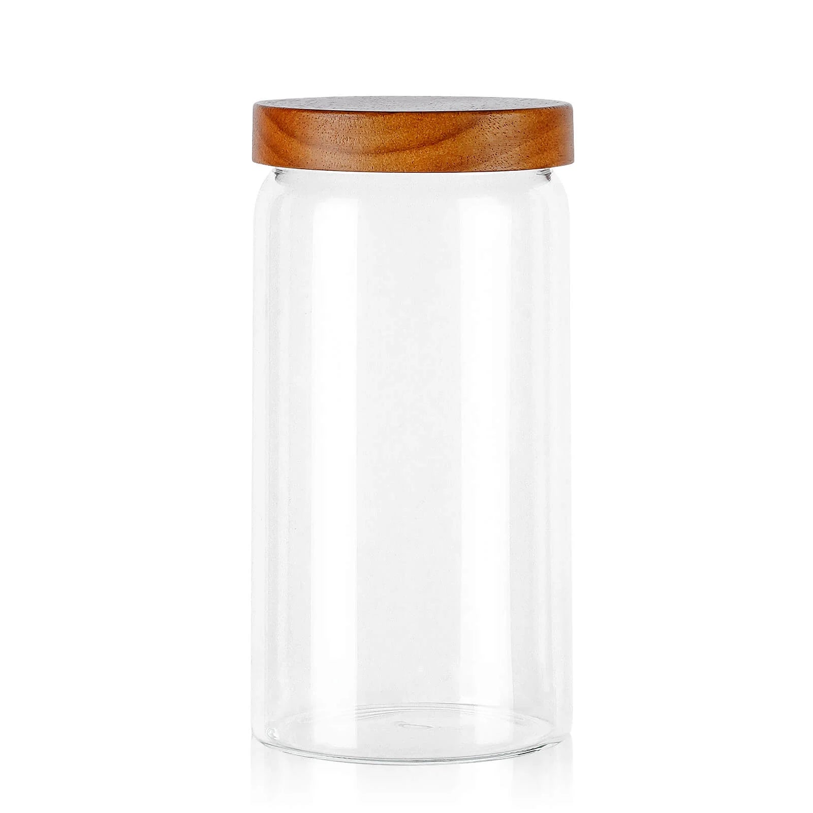 41 Oz Cookie Jar and Container with Wood Lids and Screw Feature,1400Ml Wide Mouth Pantry Kitchen Storage Jar