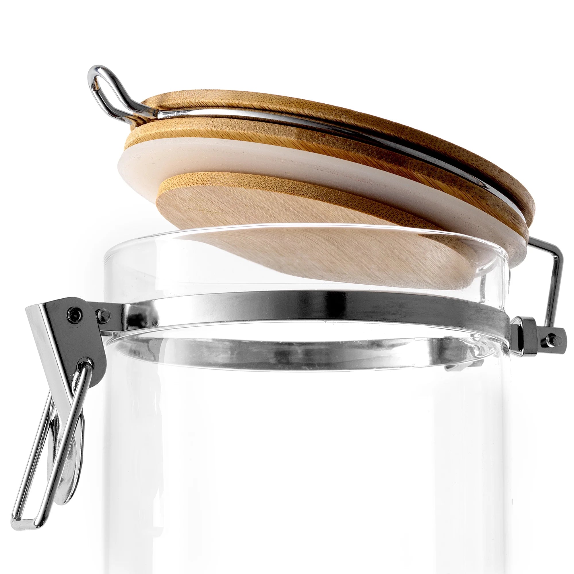 Large Glass Food Storage, Pickling Jars with Airtight Seal- Bamboo Clamp Lid (Set of 2) - 27 Oz